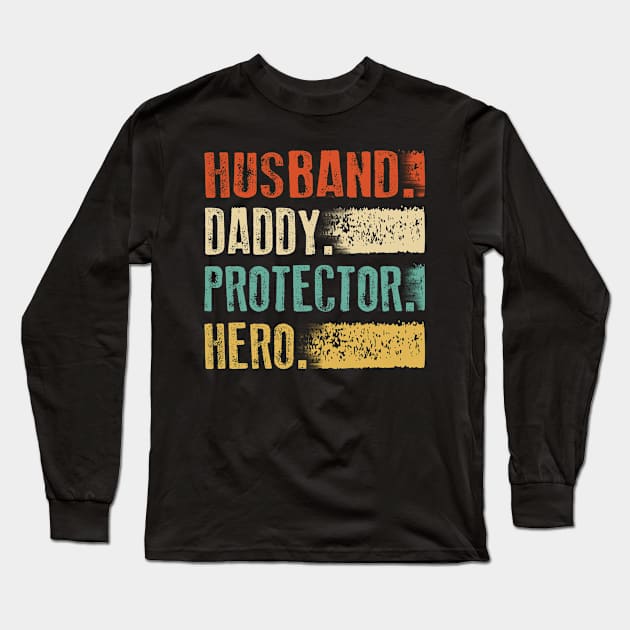 Husband daddy protector hero Cool Vintage Style Dad Gift Long Sleeve T-Shirt by blacks store